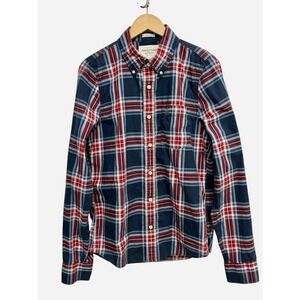 Vintage Abercrombie  & Fitch Muscle Plaid Button Up‎ Shirt Mens L Moose Logo Y2K